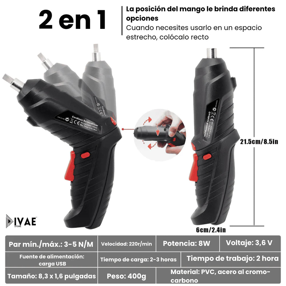 Kit destornillador eléctrico + 47 Piezas + Maletin
