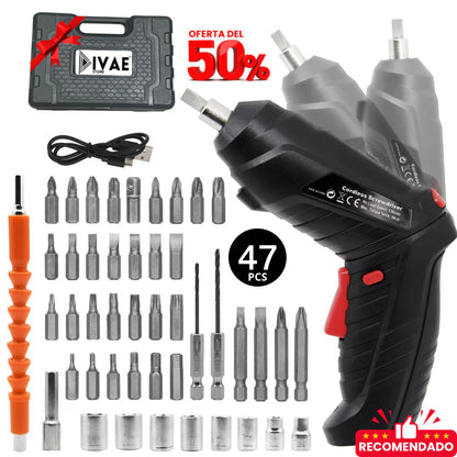 Kit destornillador eléctrico + 47 Piezas + Maletin