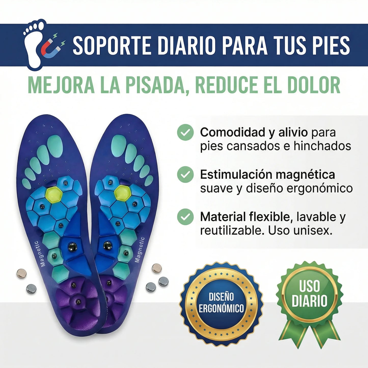 PAR DE PLANTILLAS MAGNÉTICAS CONFORT PLUS ORIGINALES-ALIVIO AL CAMINAR